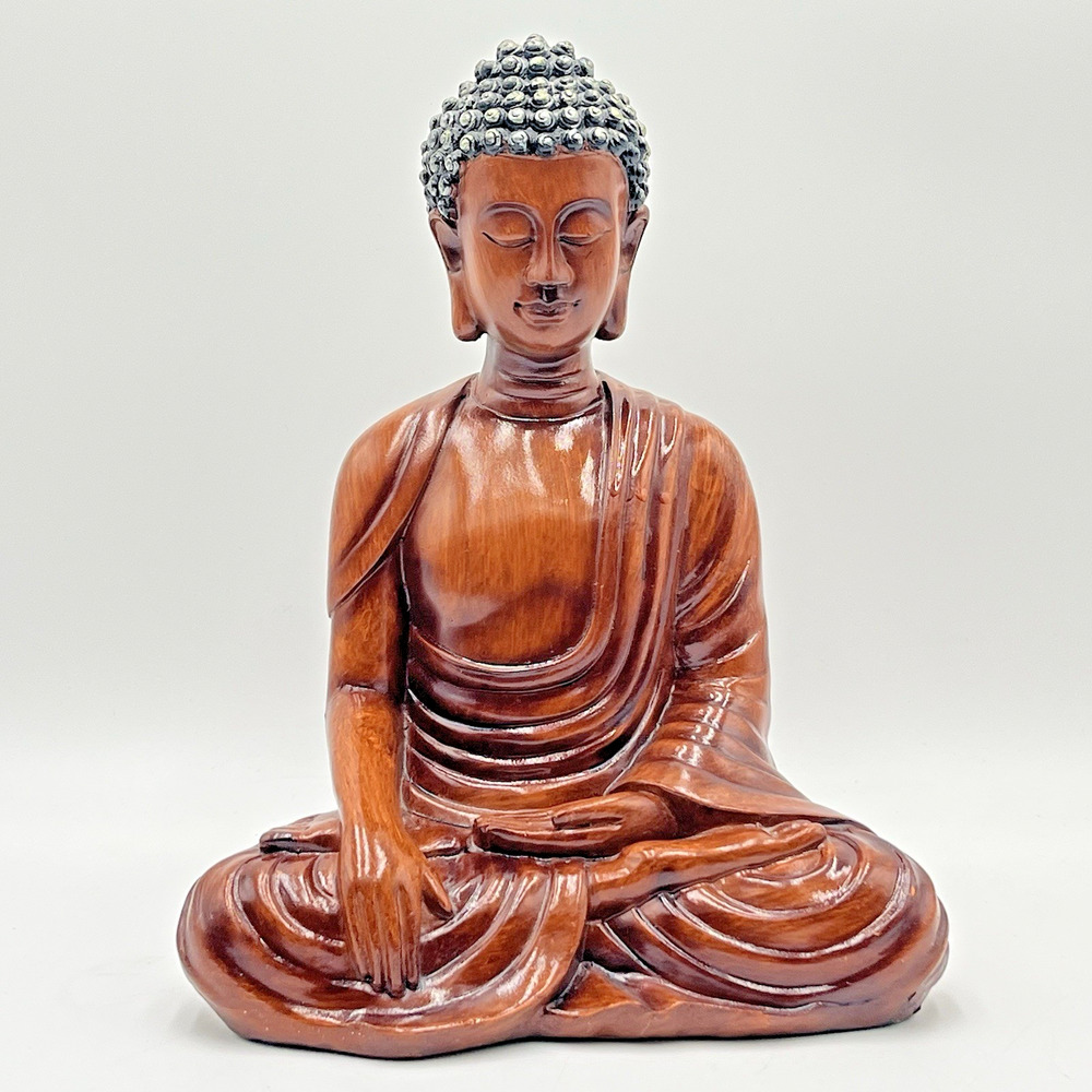 Meditating Buddha Statue Resin Sculpture Brown Black Asian Zen Decor 11”